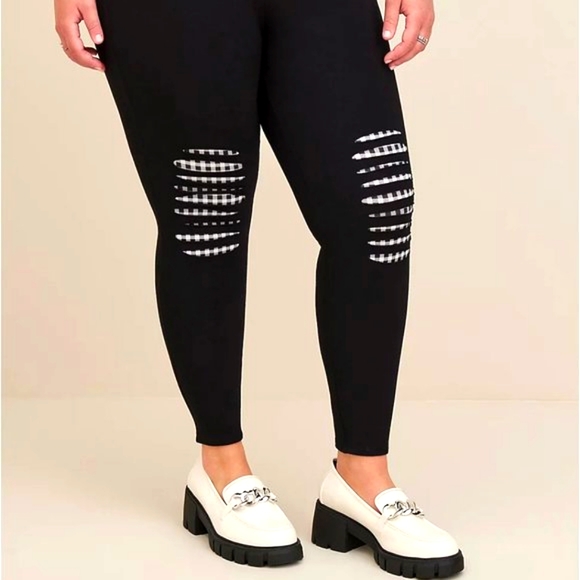 ❤️NWT VINTAGE TORRID PREMIUM BLACK SLASHED KNEE BLACK CHECKERED UNDERLAY LARGE - Picture 7 of 10